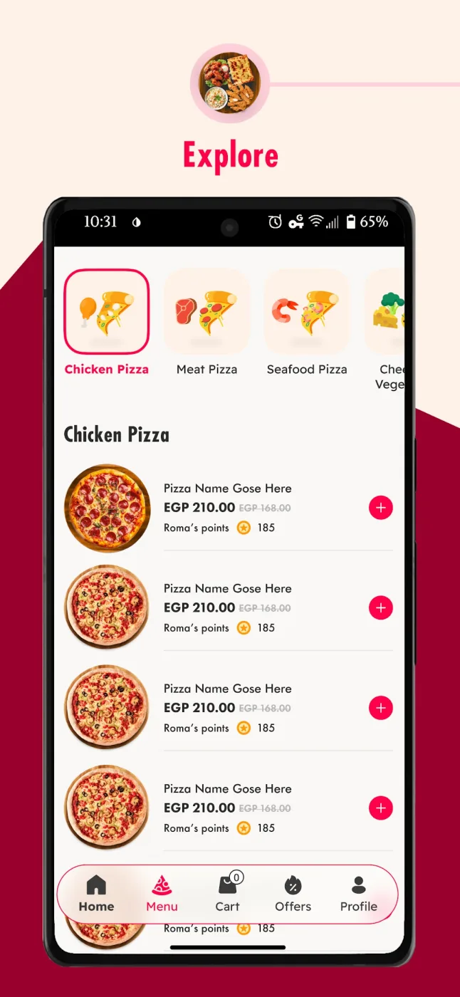 تطوير وتصميم تطبيق لمطاعم روما بيتزا — 2